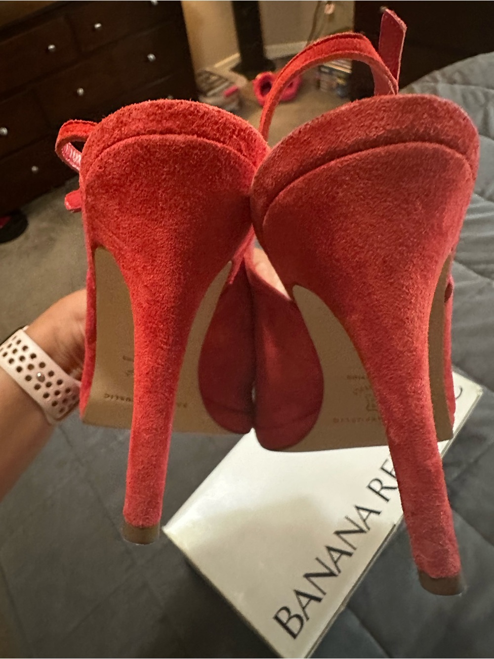 Banana Republic Red Suede Peep-Toe Slingback Heels with Bow - Picture 7 of 7
